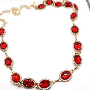 Waist Belt Red Stone + Gold Tone Metal Chain Belt 43 Inches New Anime